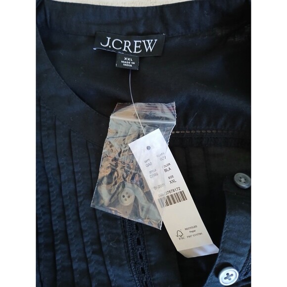 J.Crew Womens XXL Black Pintuck Blouse Long Sleeve Button Front Boho Top - Picture 15 of 16